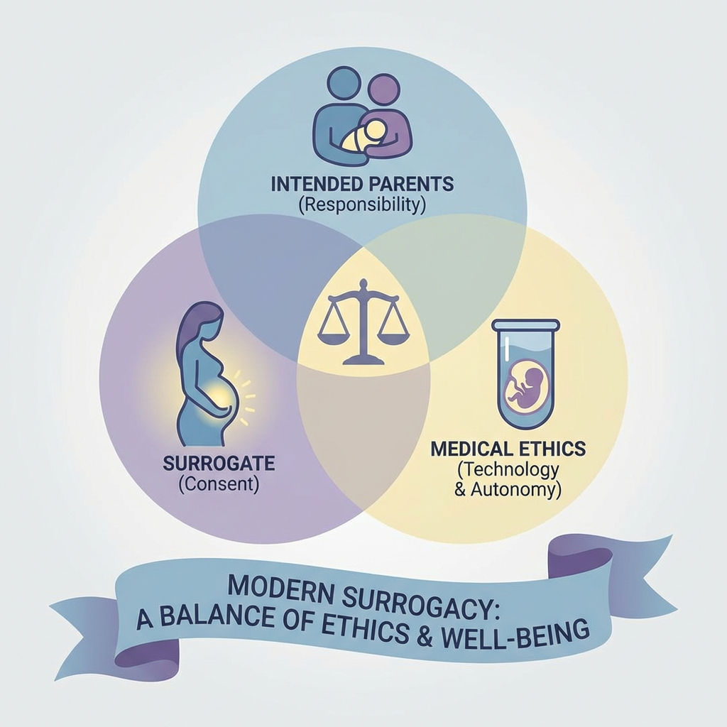 Intended Parents (Responsibility), Surrogate (Consent), Medical Ethics (Technology & Autonomy), Modern Surrogacy: Ethics & Well-being.